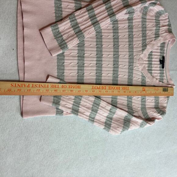 Vintage Y2K Tommy Hilfiger Cable Knit V-Neck Sweater Pink Gray Women's M - Picture 2 of 6